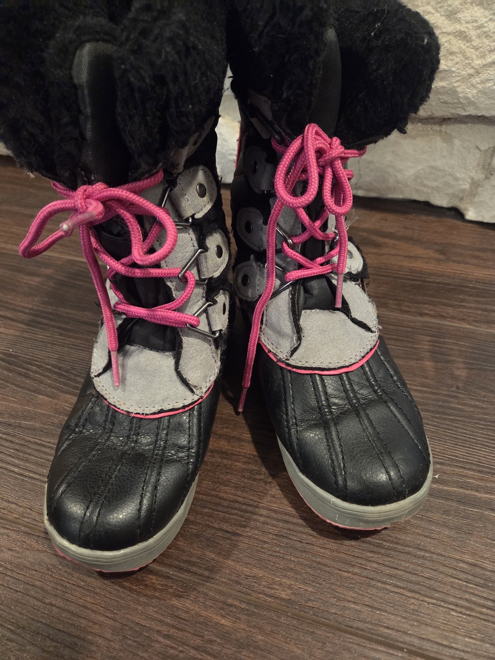 totes Kids Black and Pink Lace-Up Winter Boots